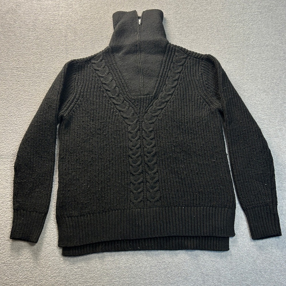 Talbots Cable Knit Turtleneck Sweater Womens Medium Black Quarter Zip Preppy